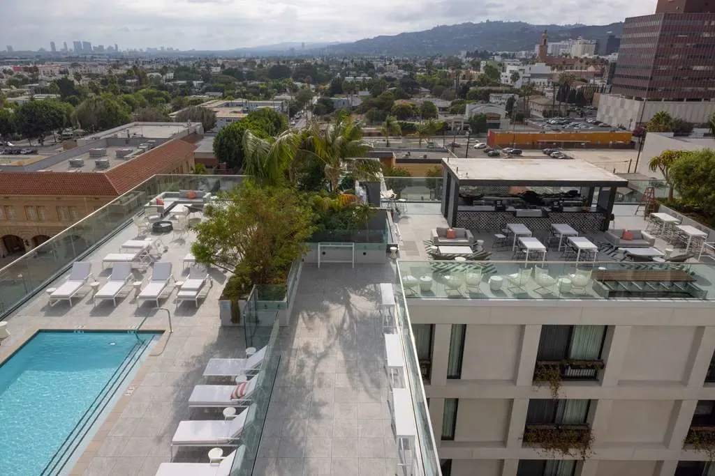 The rooftop pool at The Godfrey Hotel Hollywood, Los Angeles.