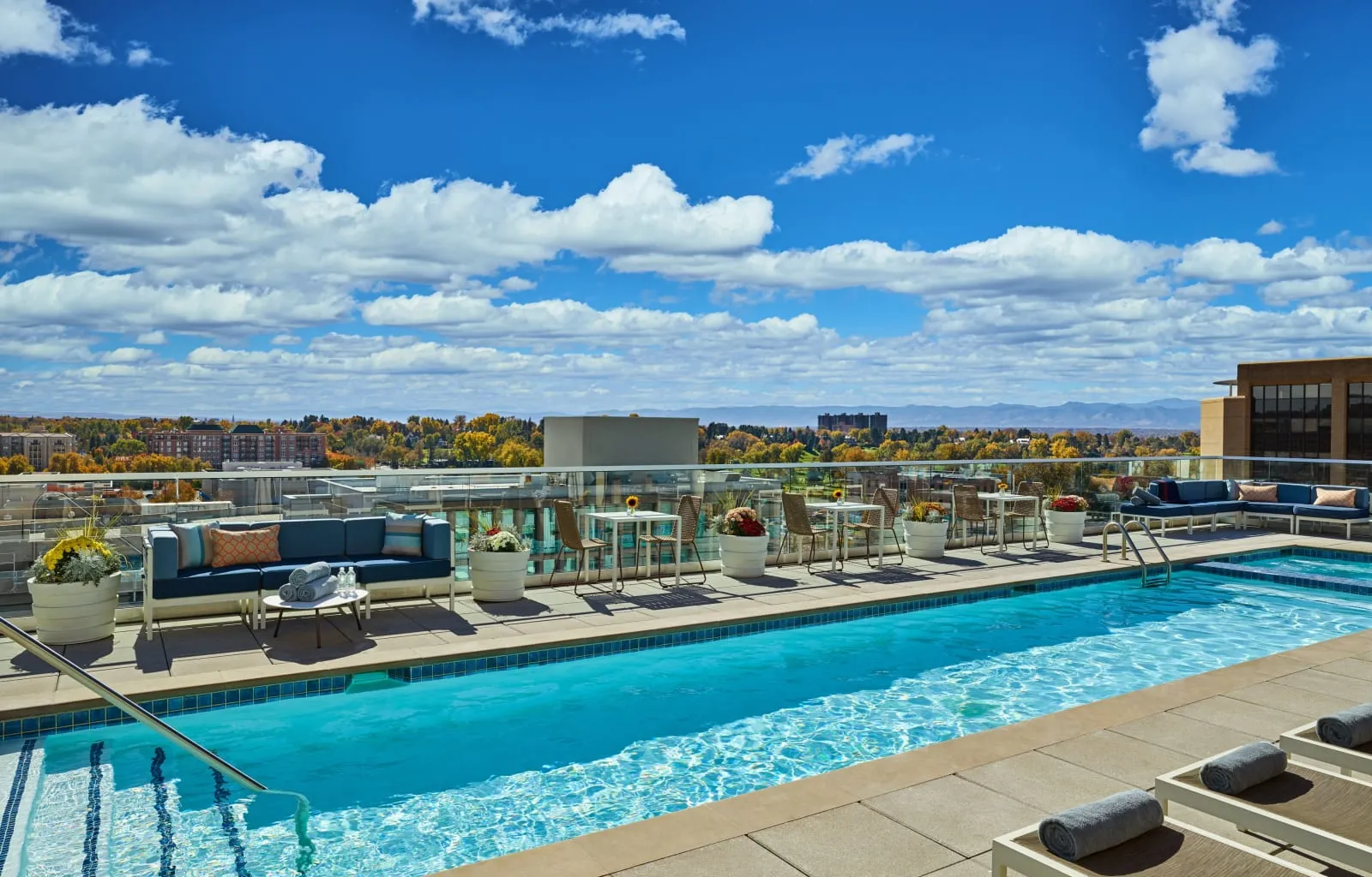 The rooftop pool at Halcyon, a Hotel in Cherry Creek, Denver.