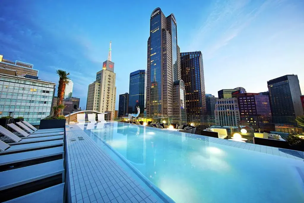 The rooftop pool at The Statler Dallas, Dallas.