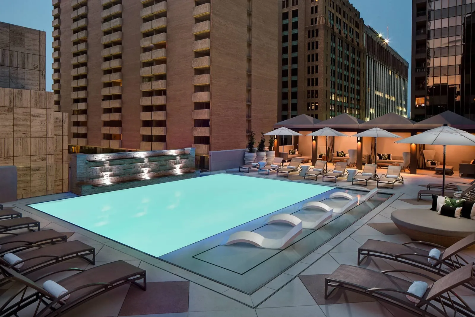 The rooftop pool at The Adolphus, Dallas.