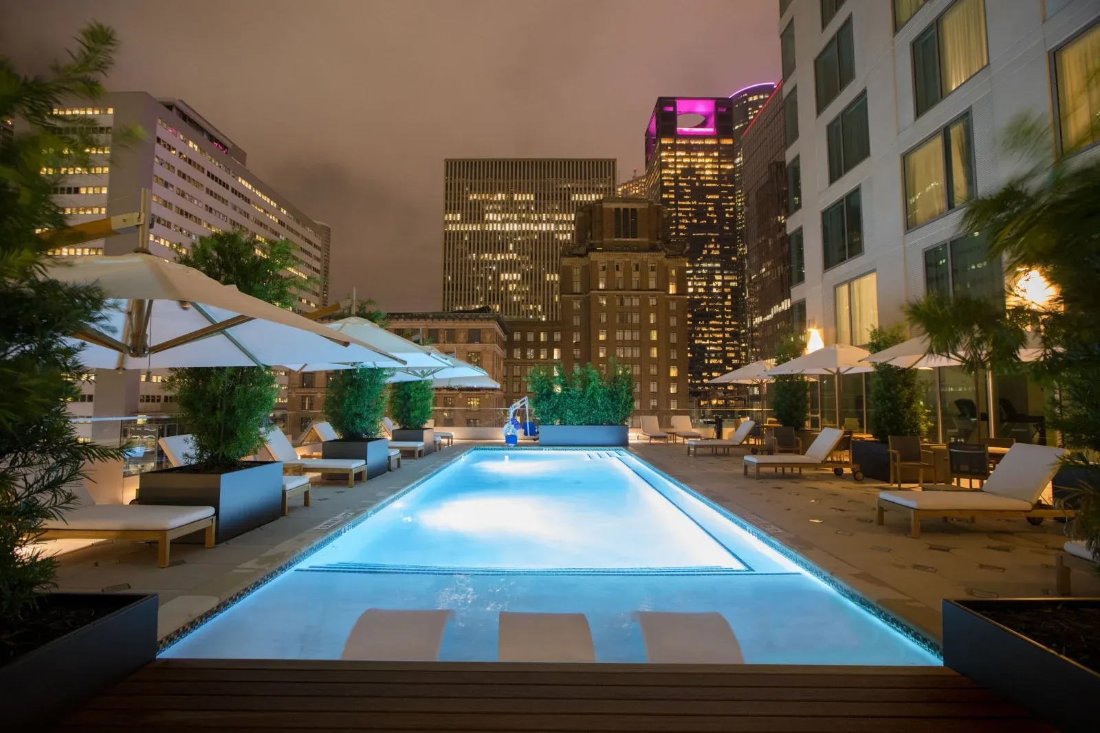 The rooftop pool at The Laura Hotel, Autograph Collection, Houston.